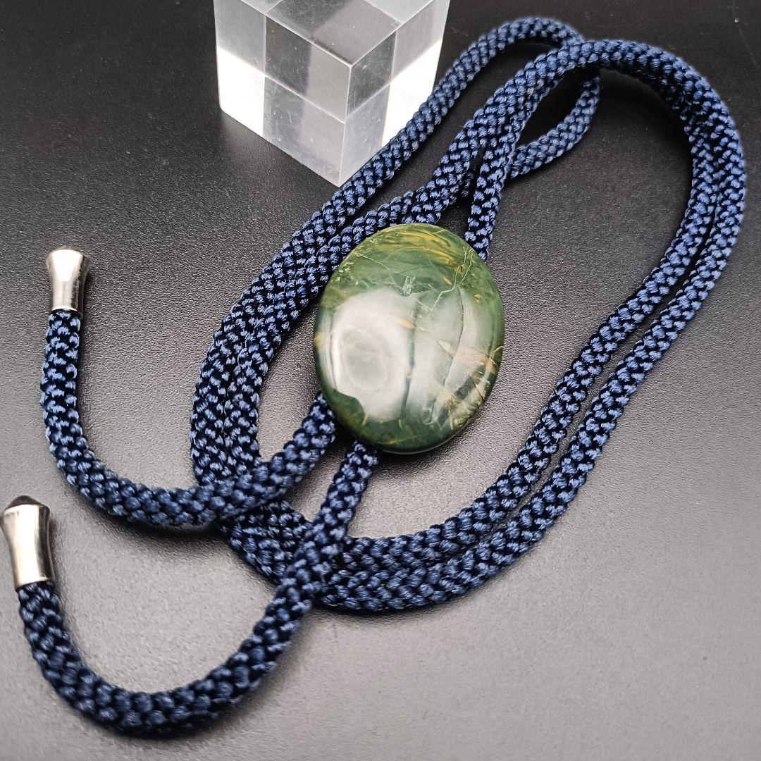 未使用保管品 深緑のグリーンジャスパー ループタイ 〜大地が描く静寂