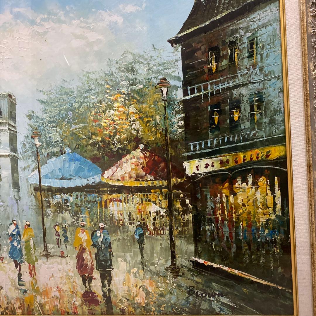 値下げ フランス街の風景 エトワール凱旋門 人気の高級油彩画 横90×縦