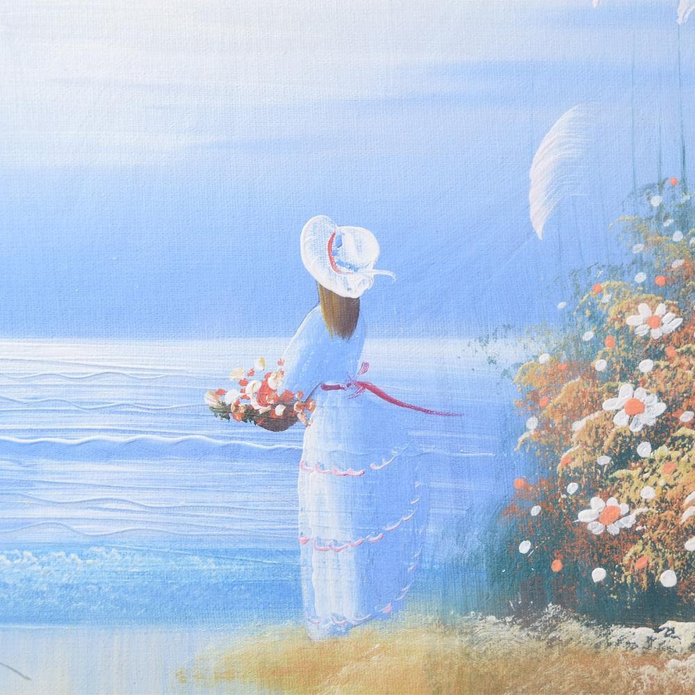 作者 / 作品名不明 油彩 油絵 湖畔の女性 風景画 額装 - メルカリ