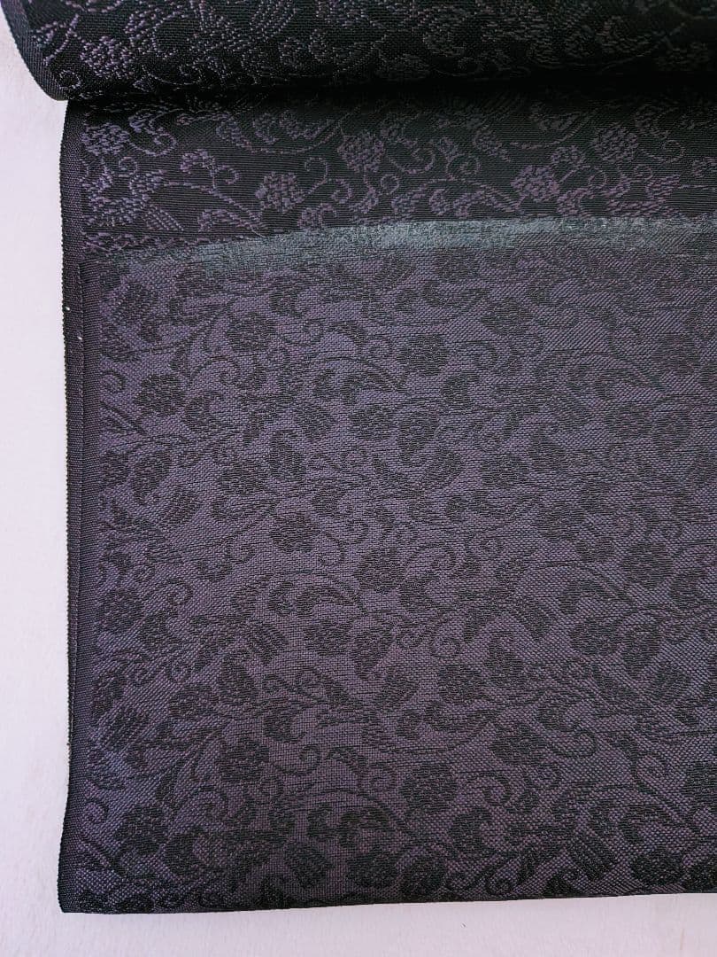 丹後ちりめん正絹 春宮飛翔織 花柄反物 12.3m 綾織 バラ 鳳凰 濃紫 小紋