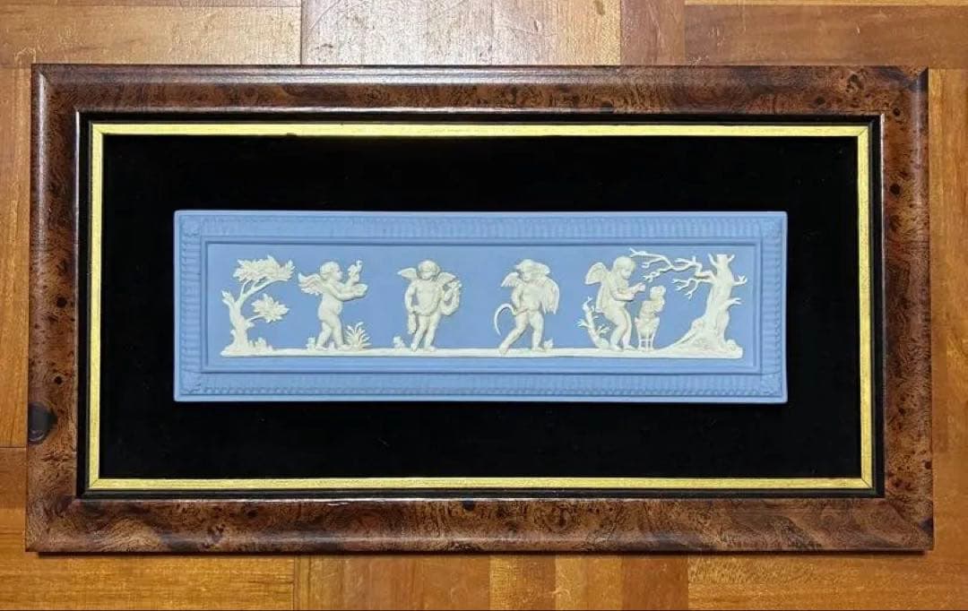 ウェッジウッド ジャスパー 天使の四季 エンジェル 陶板 プラーク 額装