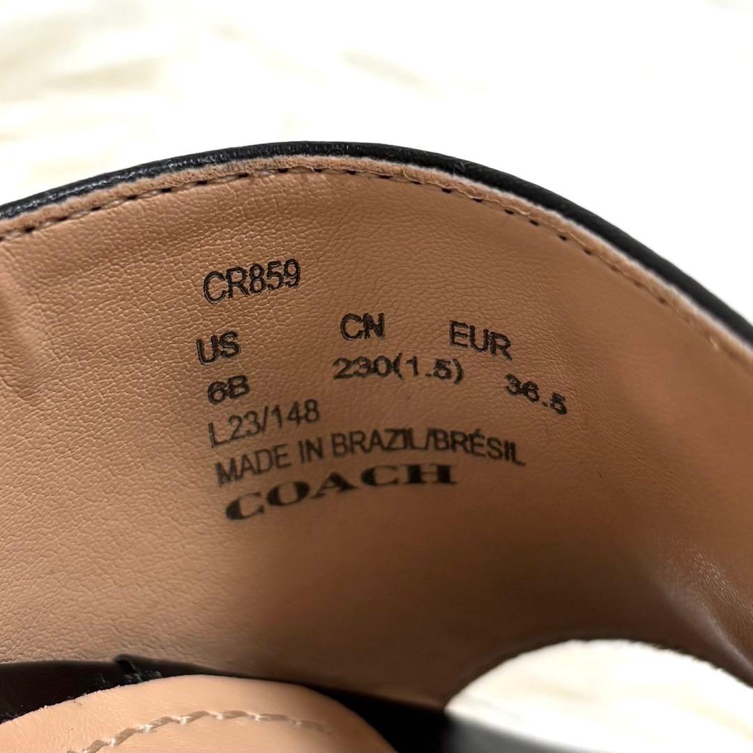 【美品】コーチ　スクエアトゥミュール　ヒール　ロゴ金具　ブラック　23.5cm