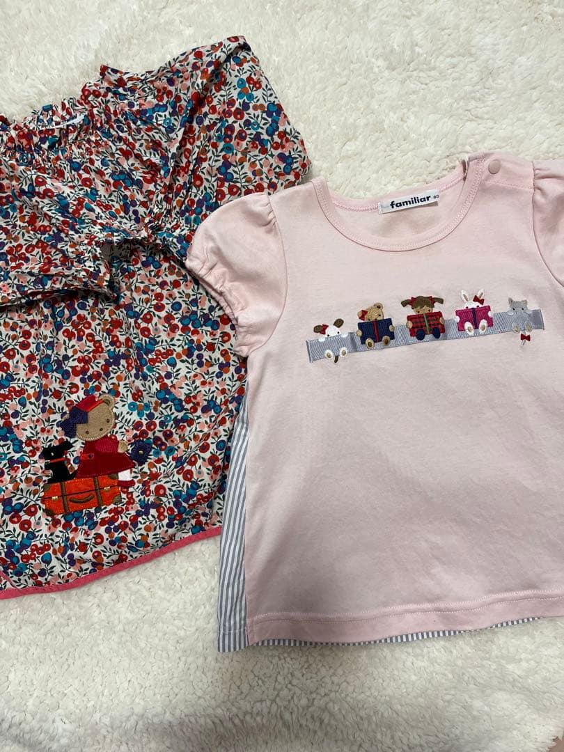 familiar ピンクTシャツ 列車デザイン 80センチ familiar ピンクTシャツ 列車デザイン 80センチ familiar ピンクT