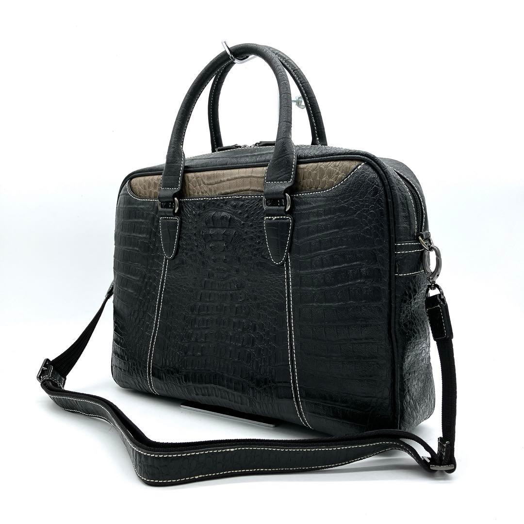 美品【クロコダイル本革】2wayバッグ　ビジネスバッグ　バイカラー クロコダイル ビジネスバッグ メンズ 日本製 センター取り 2WAY
