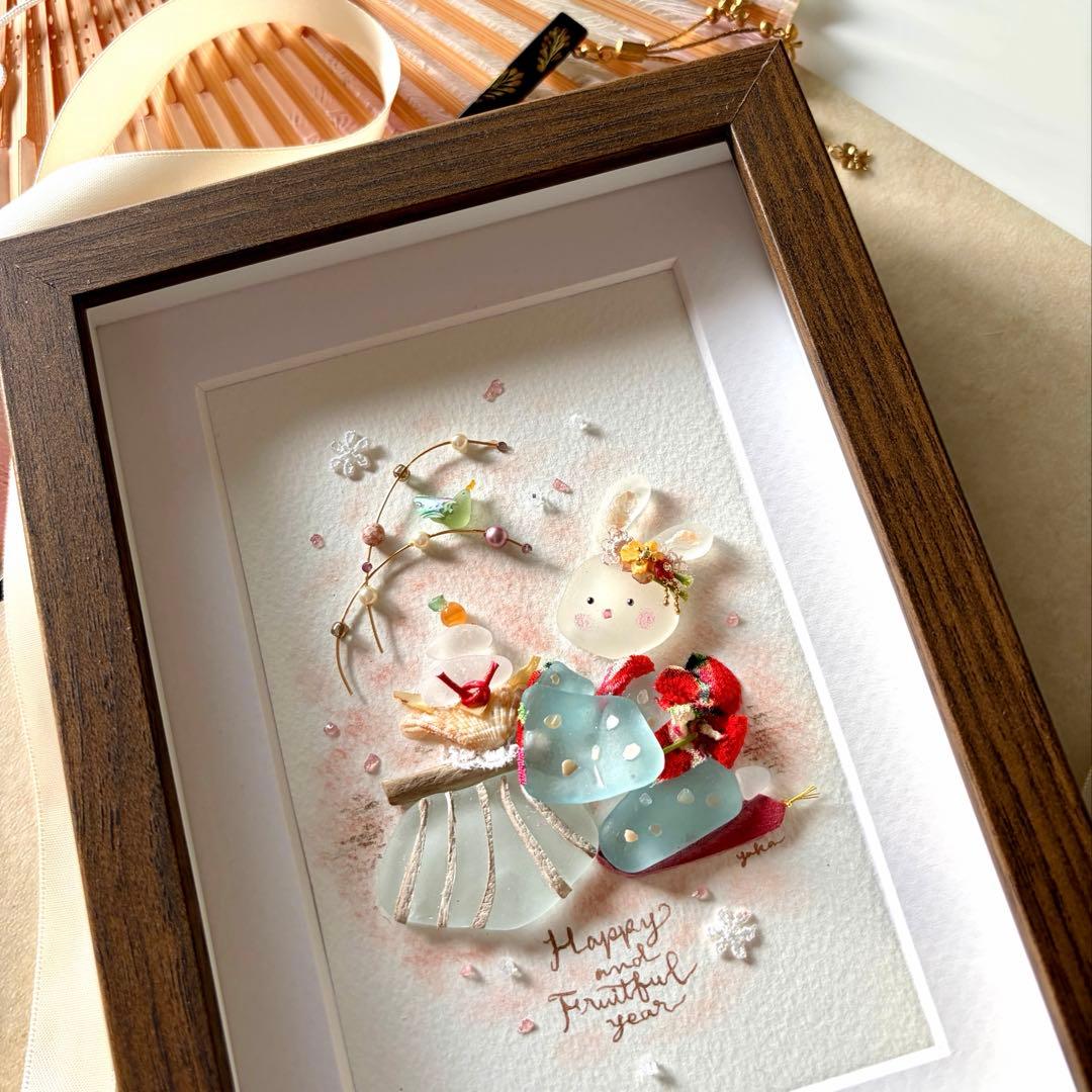 みときち様専用 うさぎのお正月 シーグラスアート