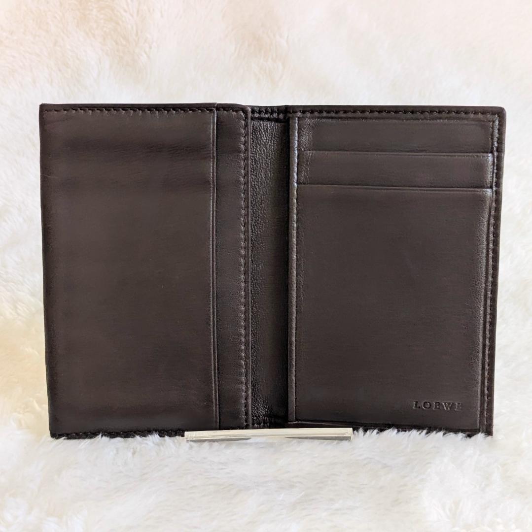 LOEWE カードケース 名刺入れ ダークブラウン レザー 二つ折り - メルカリ
