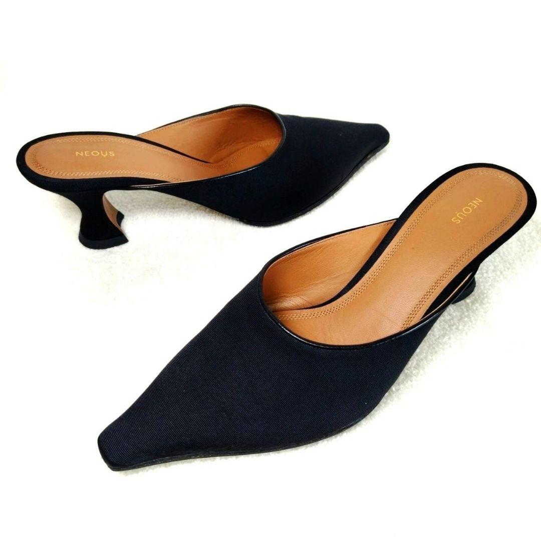 極美品！NEOUS ネオアス 黒 美シルエット ミュール 35 22.5cm