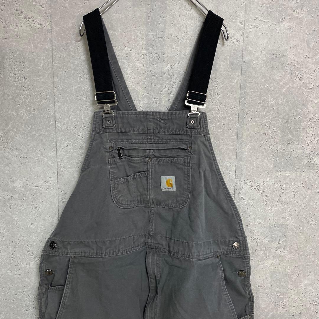 カーハート　オーバーオール　ダブルニー　ビックサイズ　グレー　W46 L34 carhartt - 古着 カーハート Carhartt USA製 オーバーオール ダック