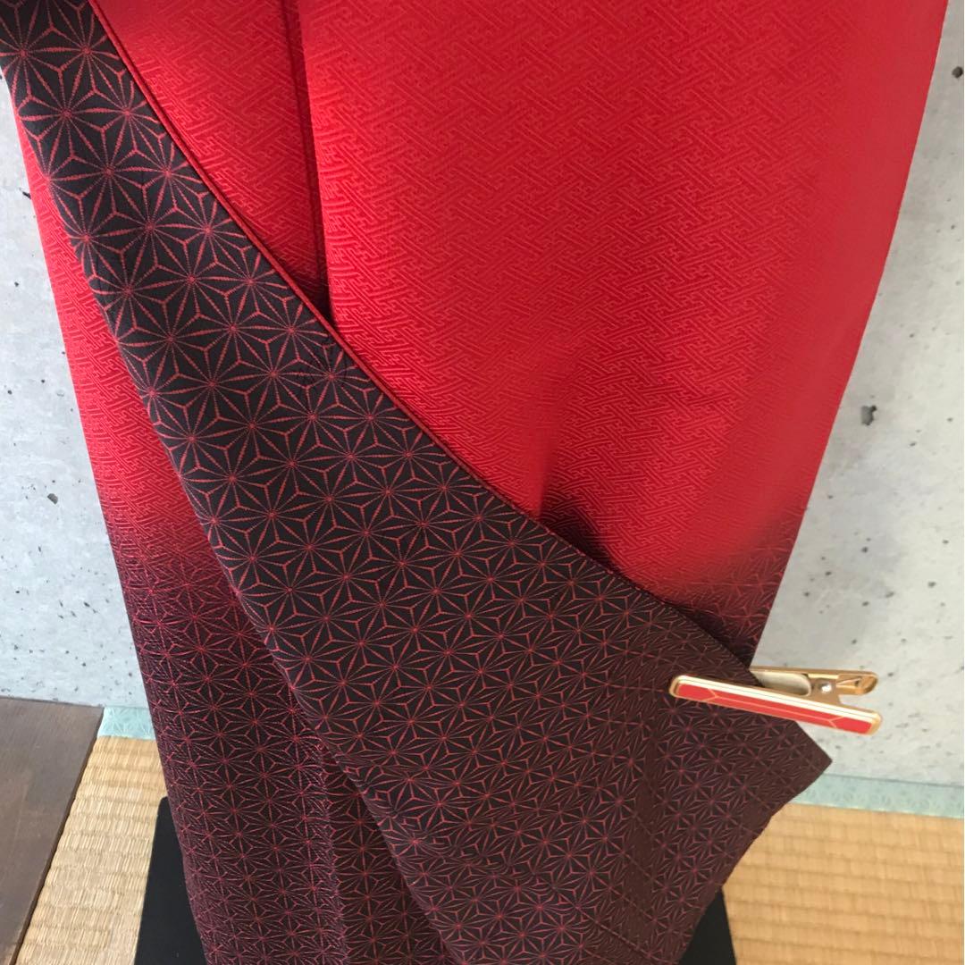 斉藤三才】正絹 赤と黒のカッコいい訪問着 麻の葉柄 袷 落款 - メルカリ