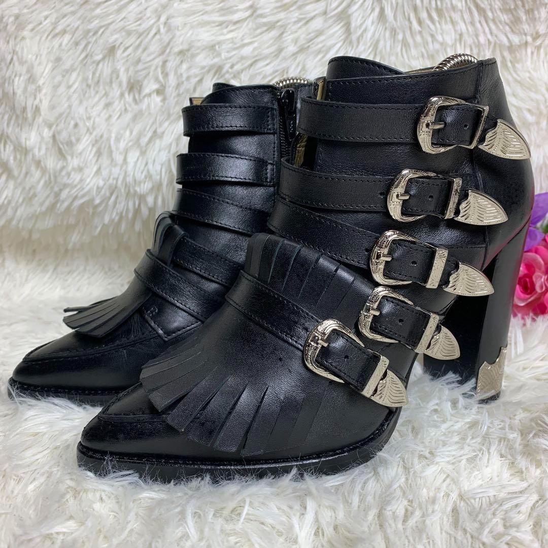 トーガプルラ バックル ベルト ショートブーツ レザー ブラック 黒 37