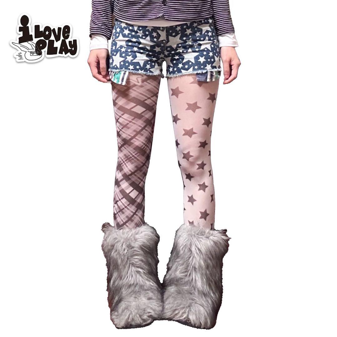 逃跑乐园loveplayshop y2kチェック柄星　タイツ　ブラック ハート柄 網タイツ | VOLCAN&APHRODITE