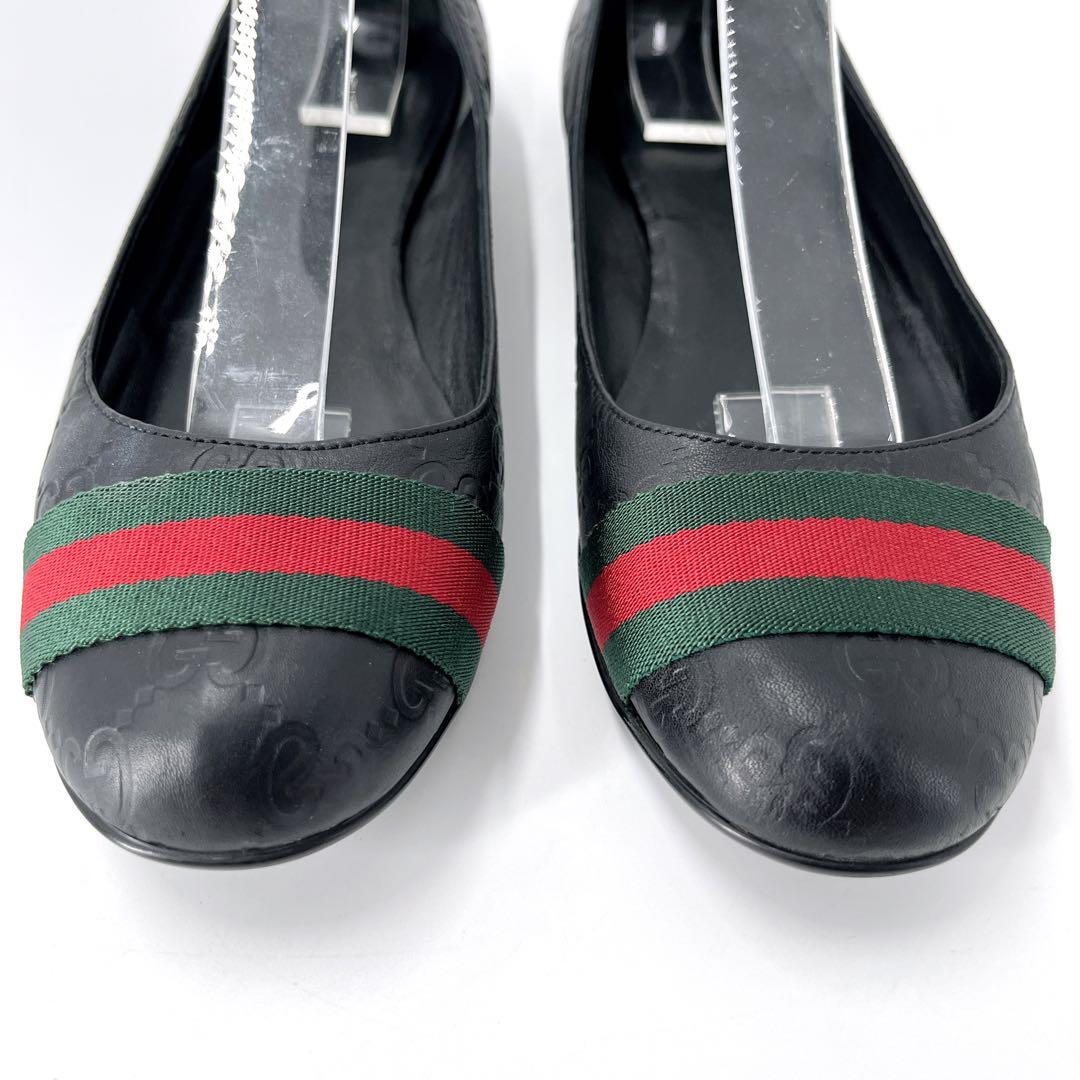 グッチ フラットパンプス シマ シェリーライン バレエシューズ 黒 38 1/2