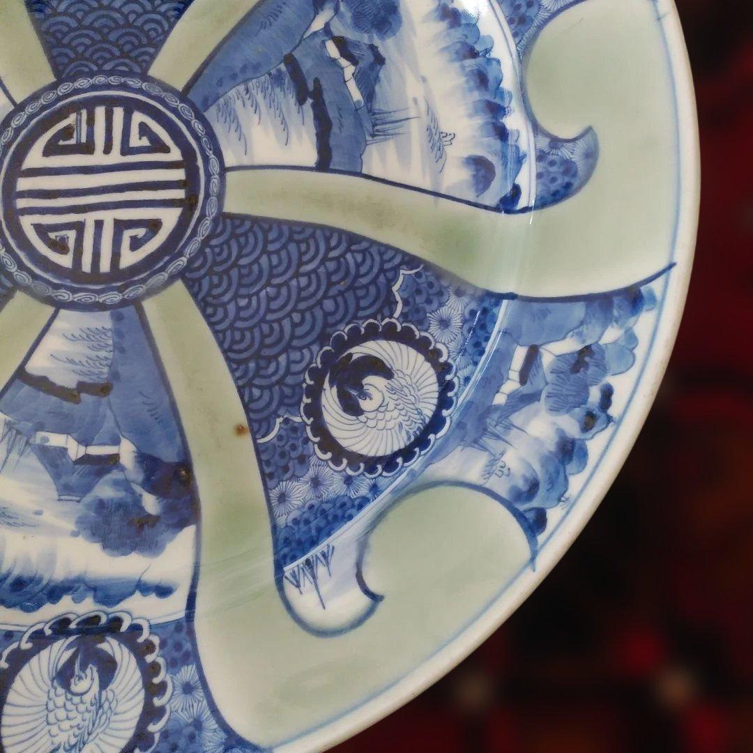 希少 珍品 古伊万里 有田官窯 青磁染付大皿 特大皿 口径約44cm 有田焼