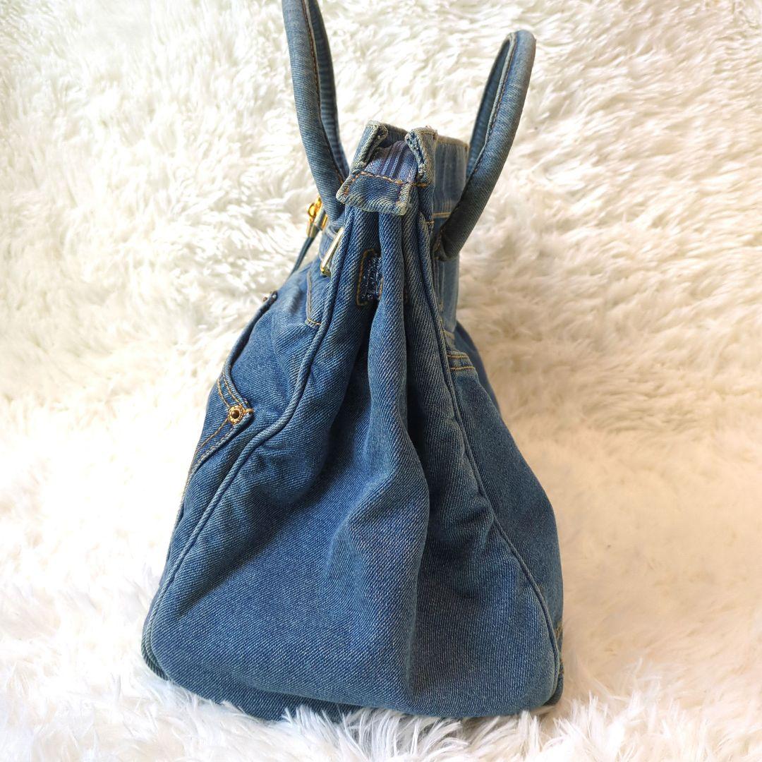 デニム ハンドバッグ ベルト リメイク ジーンズ 豹柄 鍵付 南京錠