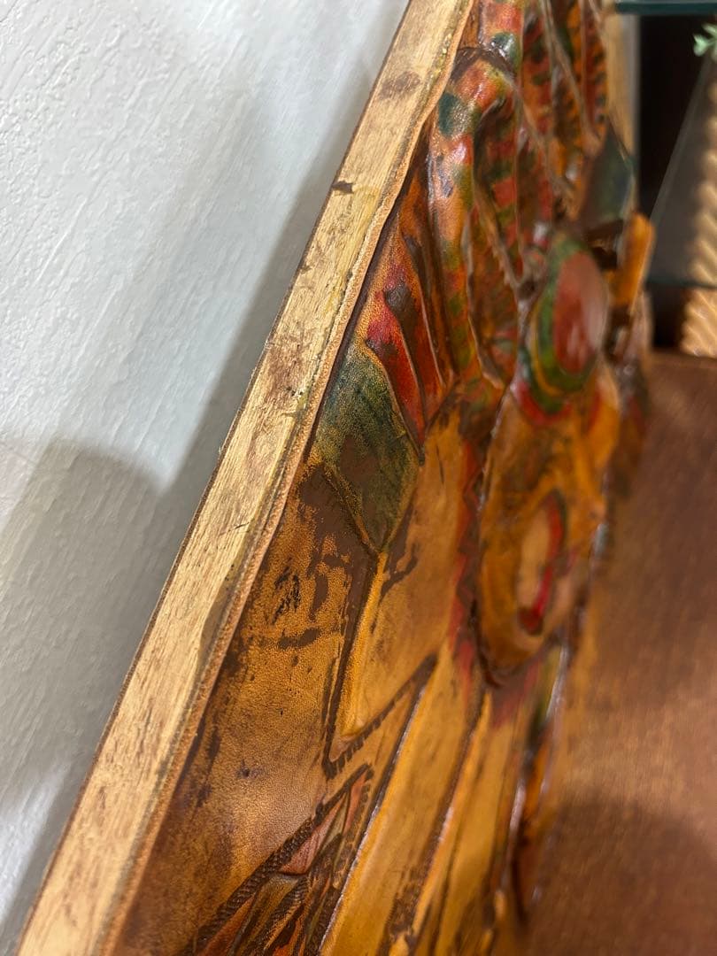 ヴィンテージ 革のレリーフアート M.Ohara サイン入り 壁掛けアート