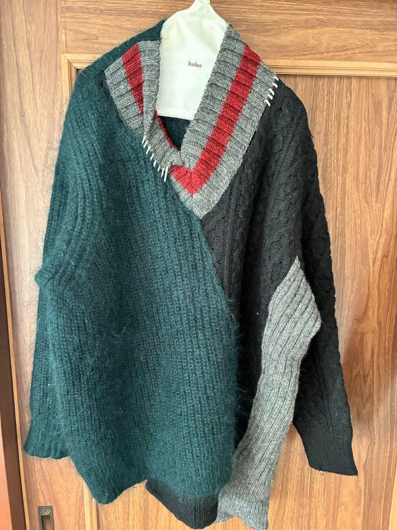 【名作】kolor クレイジーパターン パッチワークニット サイズ3 古着 90s J Crew 名作 カラフル パッチワーク ヘビー ウール ニット