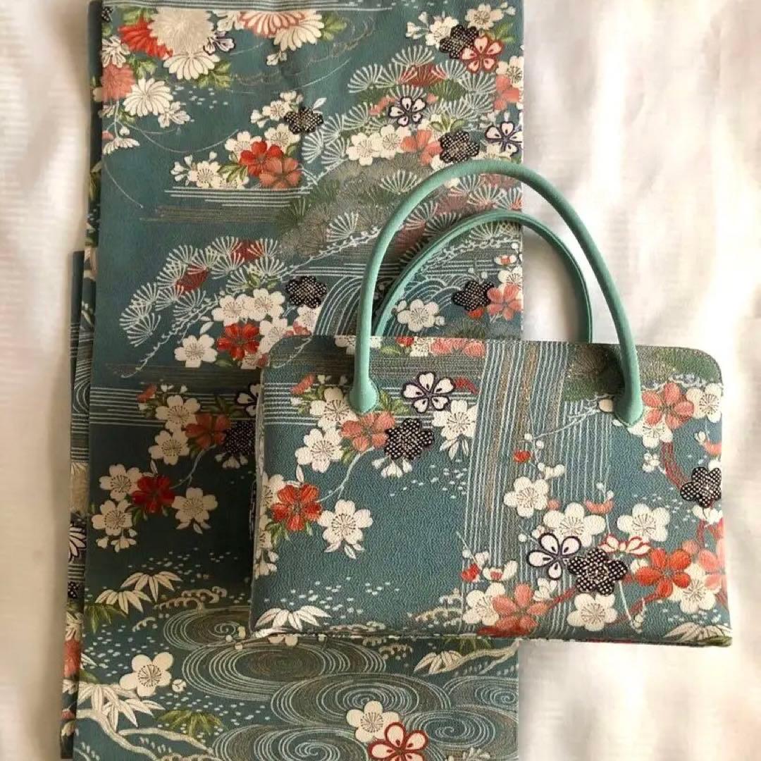 御所解　名古屋帯&利休バッグセット 成謙 「四季花松垣 御所解」 千成堂別注 九寸名古屋帯 染め帯 夏帯〜単