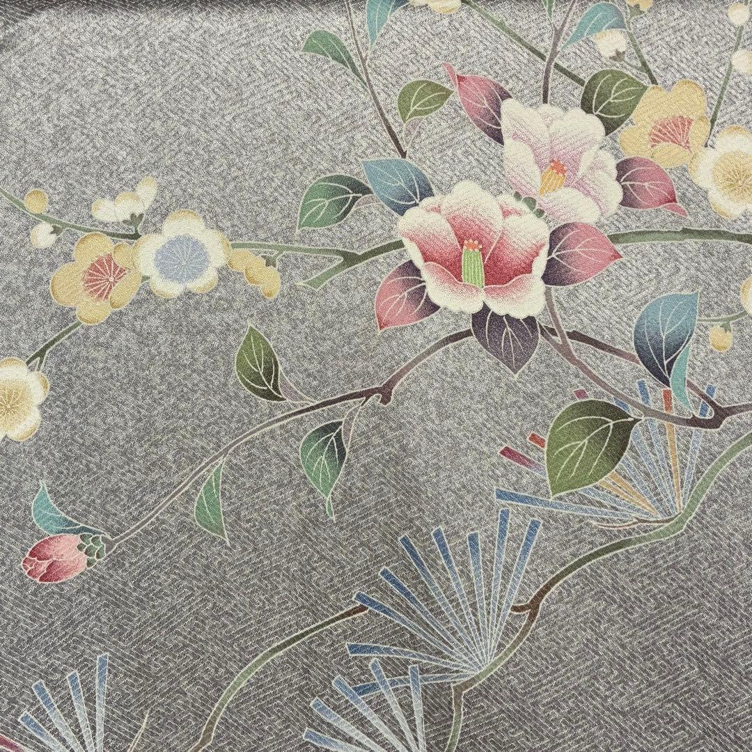 D302 訪問着 花模様 友禅 一つ紋 正絹 着物 袷 しつけ糸付き未使用極美