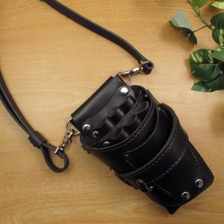 オールブラック　６丁差し　革ベルト付　本革シザーケース　SCL-100/CKB シザーケース NEWオーバルブラック 本革 6丁 – POCKE