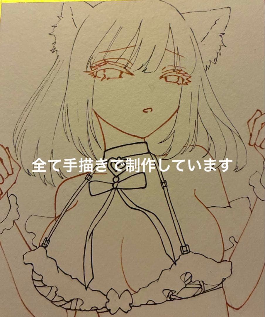 猫耳 女の子 オリジナル イラスト 手描き 色紙 - メルカリ