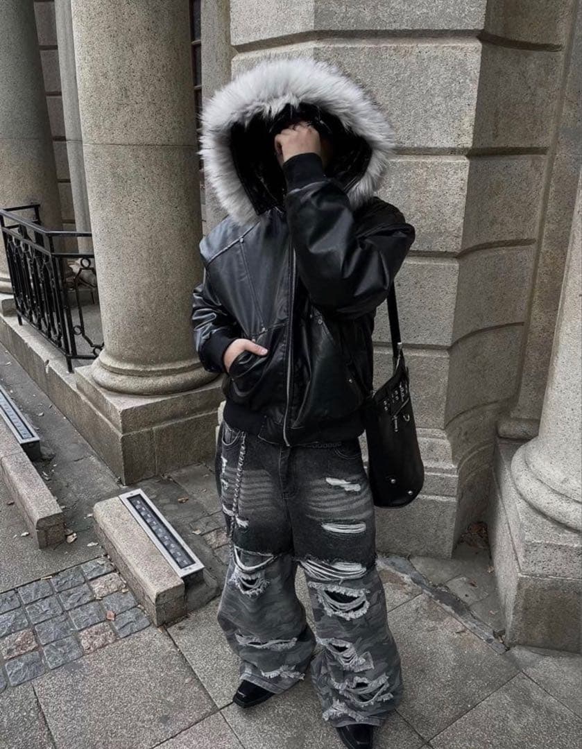 Y2K fur leather down Parker ファー着脱可能 - メルカリ