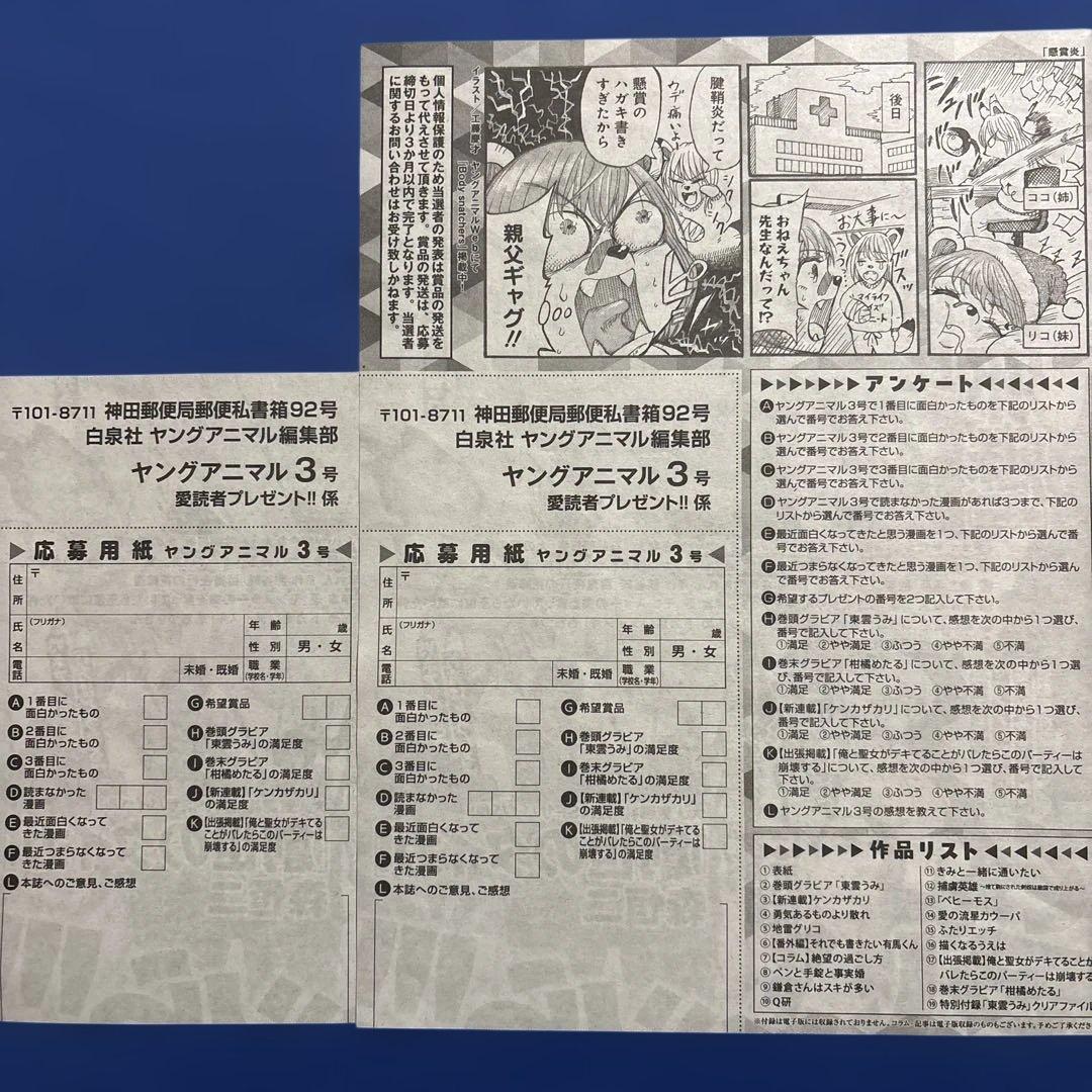 YA3号 東雲うみ サイン入りチェキ応募券4枚と図書カード応募用紙2枚