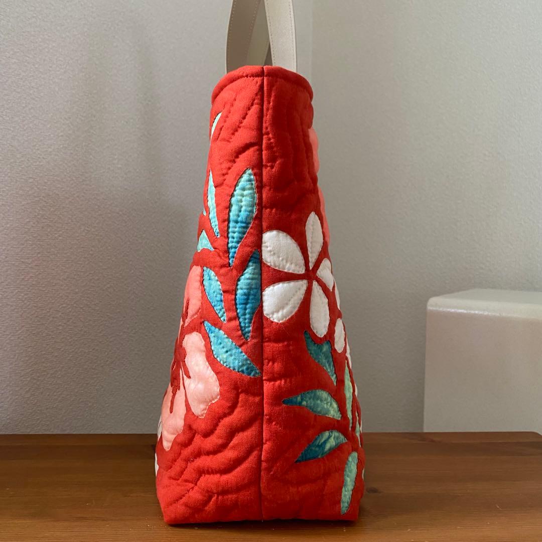 ハワイアンキルト◇トートバッグ◇ハイビスカス、プルメリア