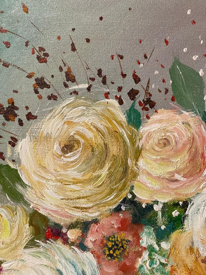 「真作」小宮山恒男「花」静物画　油彩画　額装　サイン有り　F10号