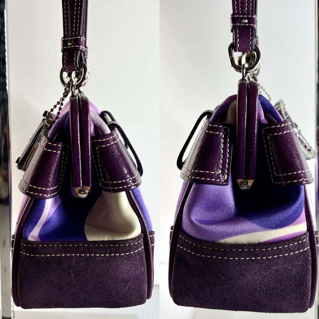 激レア 希少コーチ がま口 アクセサリーポーチ ビジュー 紫 オプアート