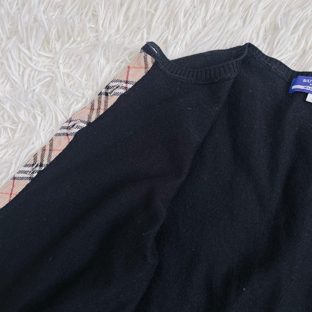 Burberry BlueLabel ノバチェック カーディガン 毛 ロゴ 黒 - メルカリ