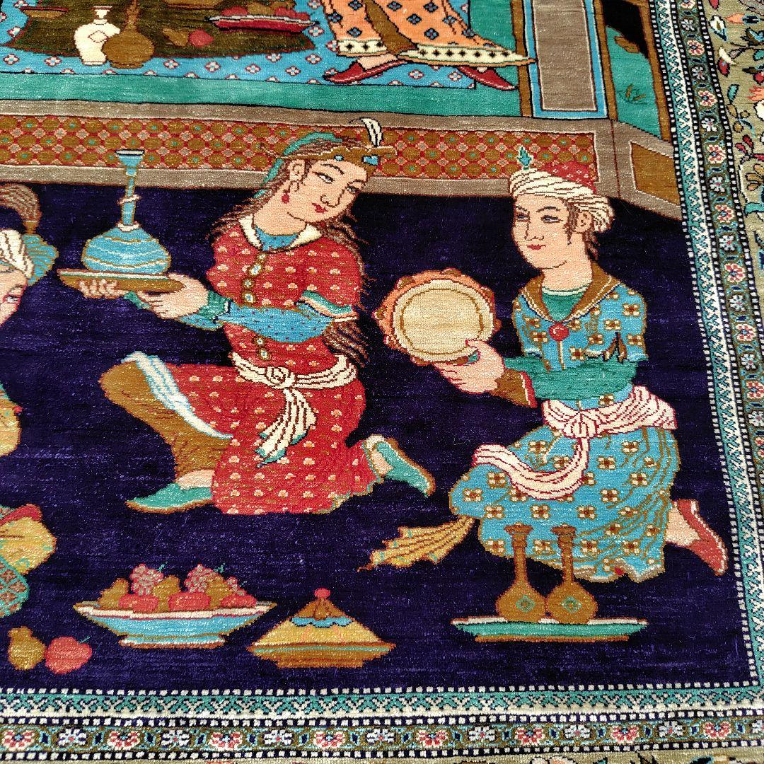 酒宴はお城の庭で】ペルシャ絨毯 シルク手織り ふたりの王子4人の