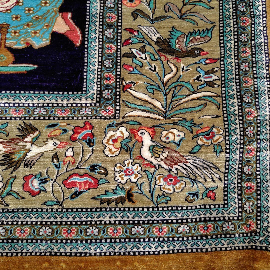 酒宴はお城の庭で】ペルシャ絨毯 シルク手織り ふたりの王子4人の