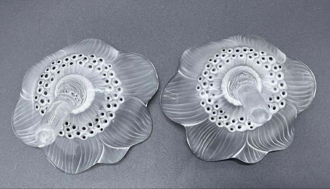 ペア 2つセット ルネ ラリック ペーパーウェイト ガラス細工 アネモネ