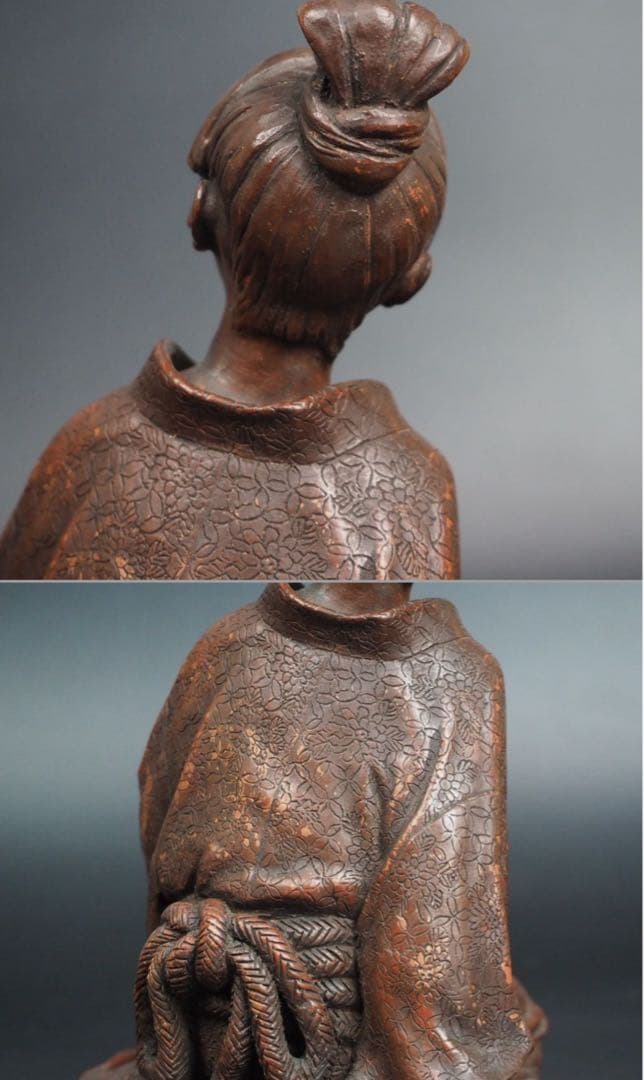 勝俣博送料無料 博物館級　江戸～明治　備前焼　女性像　在銘・木箱付★傑作★