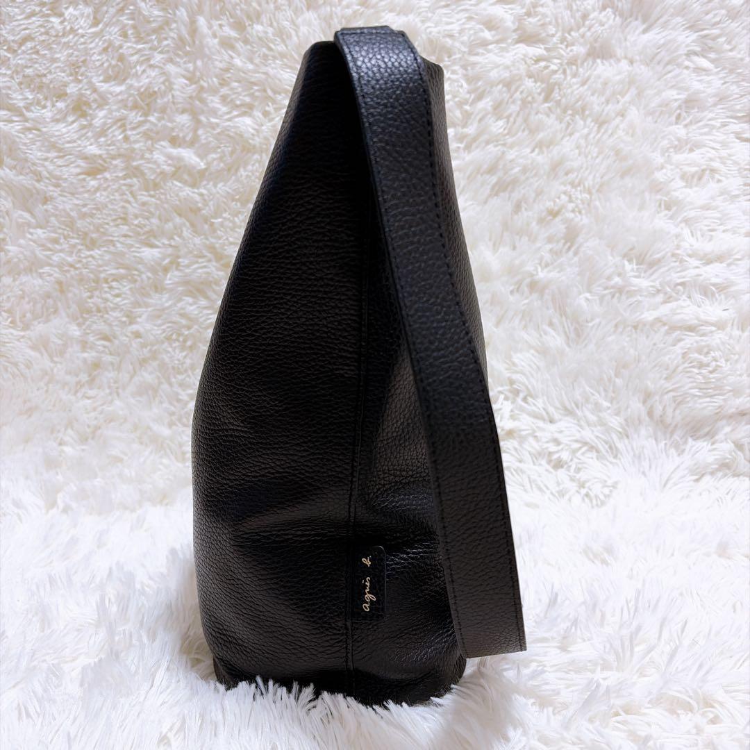 現行】agnes b. アニエスベー ワンショルダーバッグ シボ革 メタルロゴ