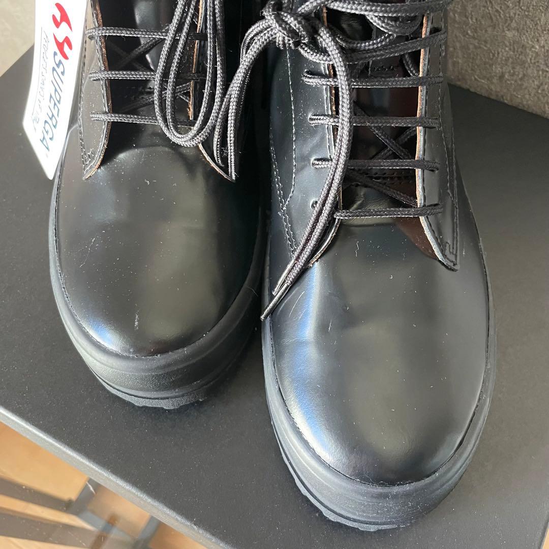 新品 SUPERGA アルピナ ボックスレザー ブーツ 3341 ブラック 黒