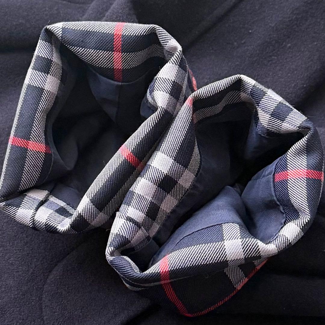 美品☆BURBERRY バーバリー フーデットコート ノバチェック ネイビー