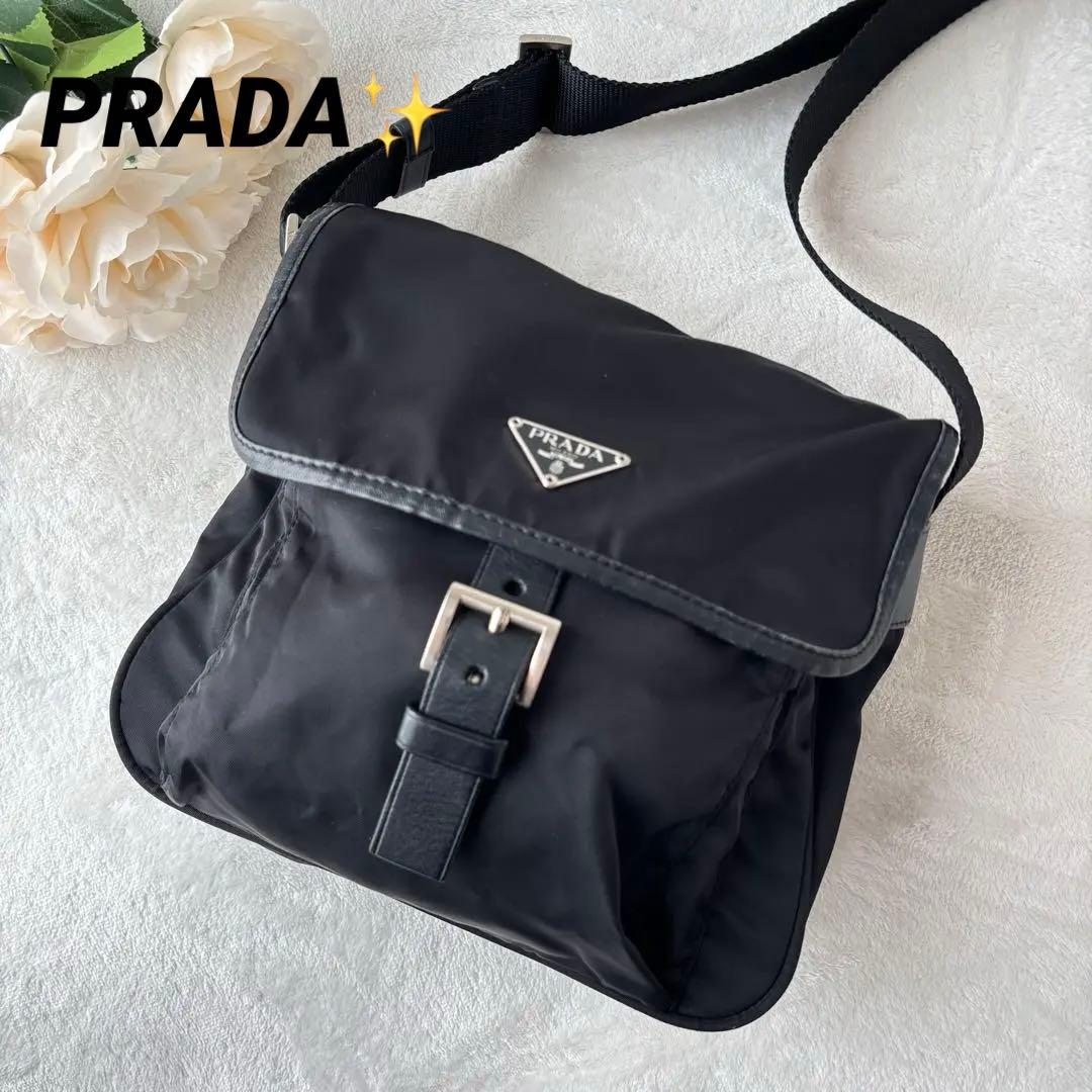 極美品】PRADA プラダ ショルダーバッグ 三角ロゴ ナイロン フラップ