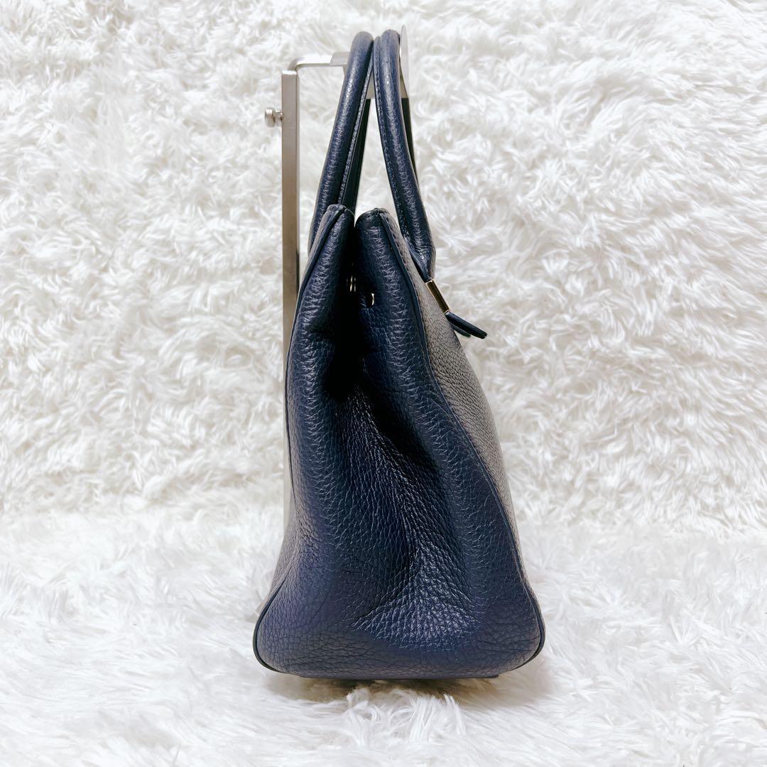 美品】 フルラ FURLA ハンドバッグ ネイビー レザー トートバッグ