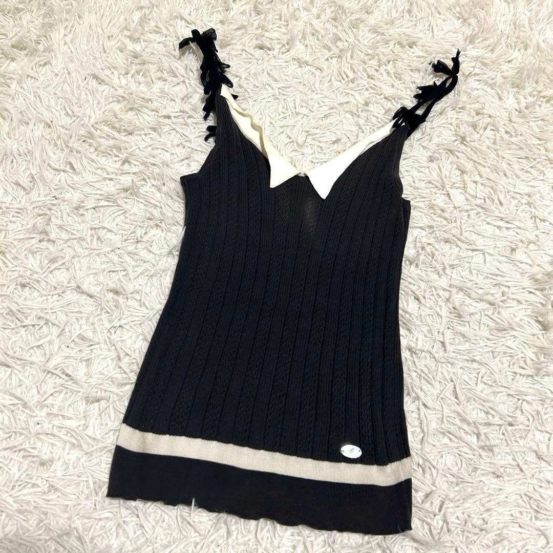 CHANEL シェルロゴプレート リボン 襟付き リブニットキャミソール シルク 再入荷♡クロスリボンカップキャミ | lilLilly official webstore