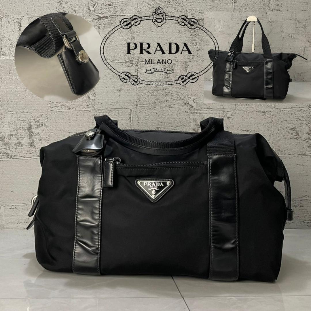 PRADA ハンドバッグ プラダ ミニボストンバッグ BR3697 黒 良品 PRADA（プラダ） ミニボストン ハンドバッグ ナイロン レザー BR3697