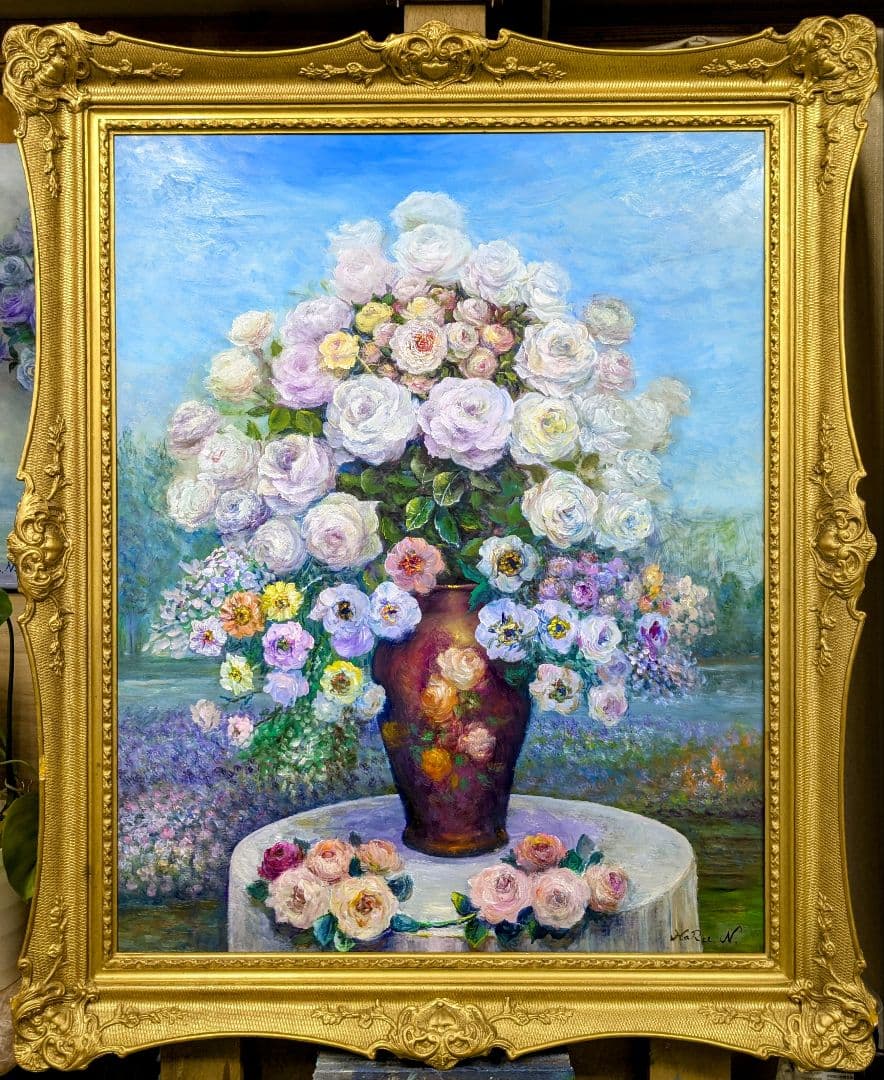 画家haru油彩画F２５号相当★薔薇★肉筆画＊一点物＊静物画★ 画家haru油彩画☆F8号☆薔薇☆肉筆画＊一点物＊静物画☆ 画家haru油彩