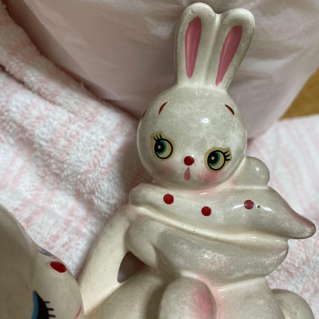 内藤ルネ 陶器 うさぎの親子 ウサギ 昭和 レトロ アンティーク ドット