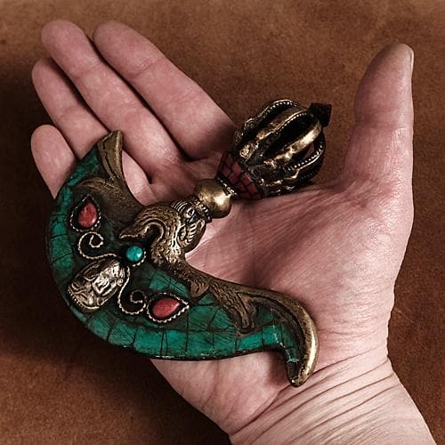 真鍮 カルタリ（ターコイズ装飾）ブラス 密教法具 チベット ネパール