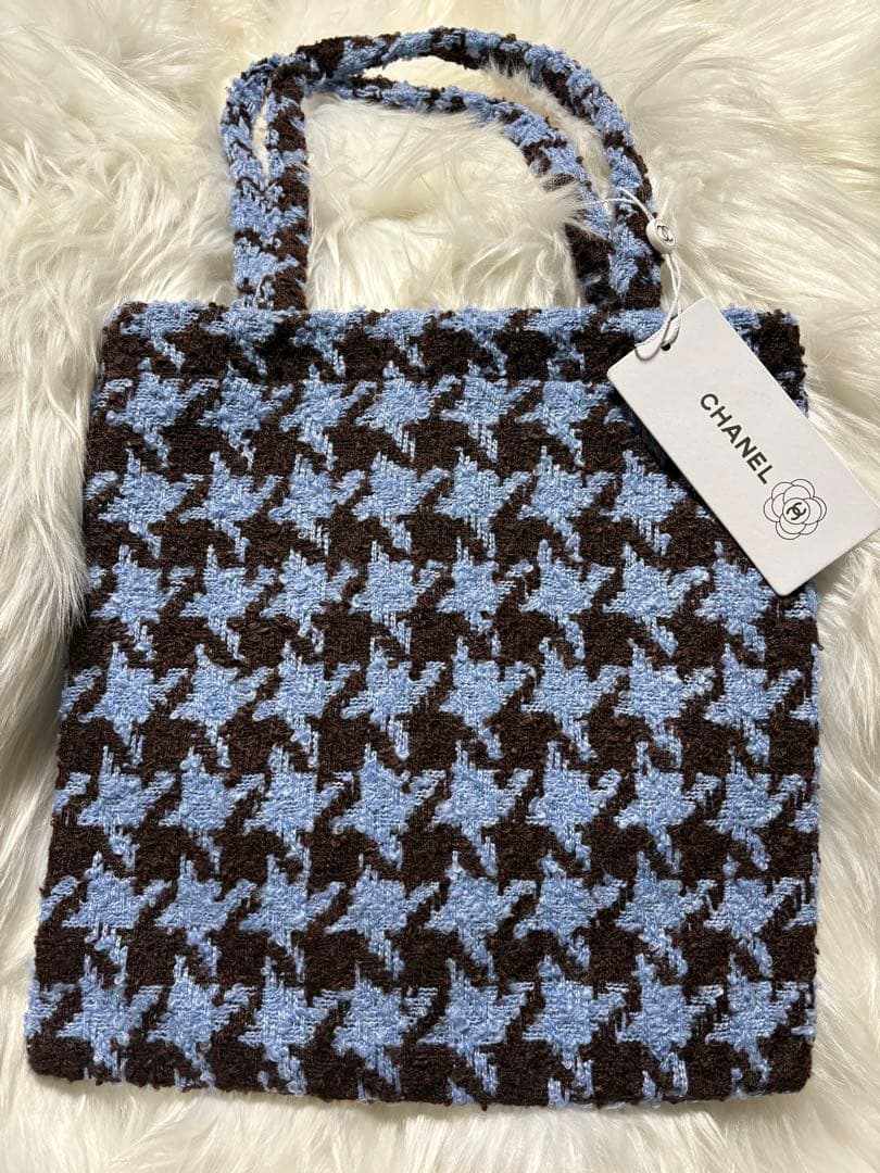 ち*太様 シャネル CHANEL 千鳥 ブルー スパンコール トートバッグ