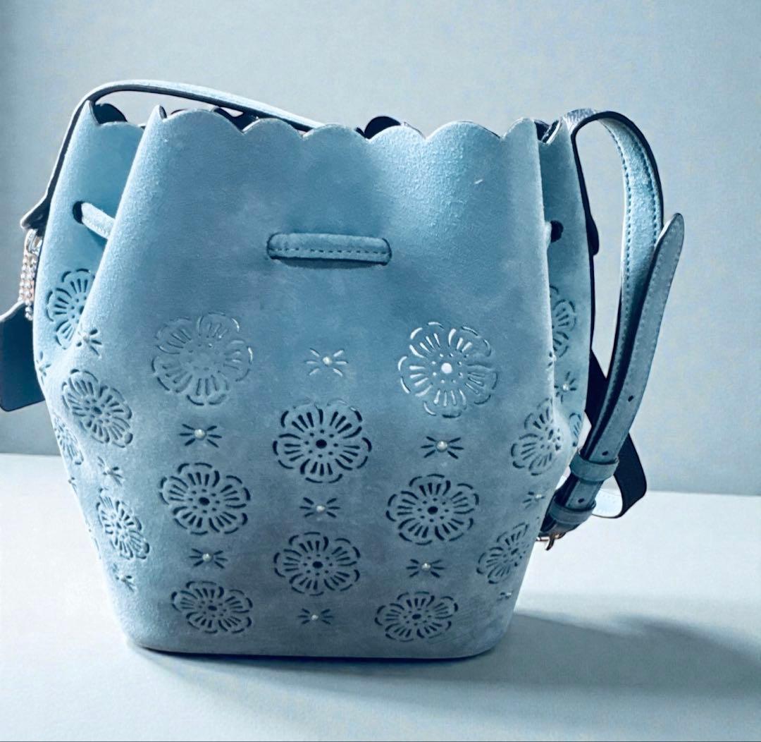 COACH ティーローズ パンチング スエード バケットバッグ 斜めがけ