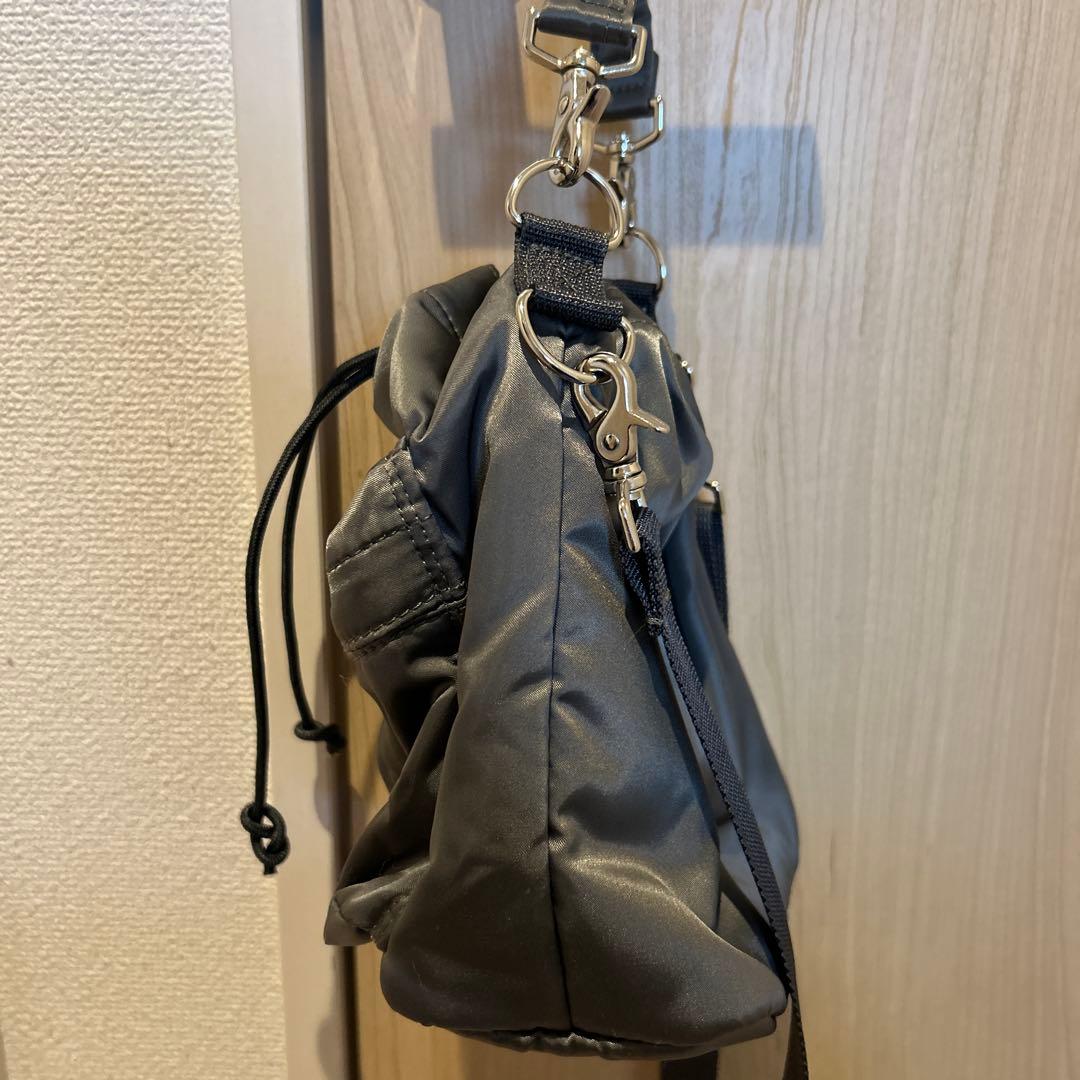 PORTER グレー ショルダーバッグ バルーンサック 巾着 シルバー S