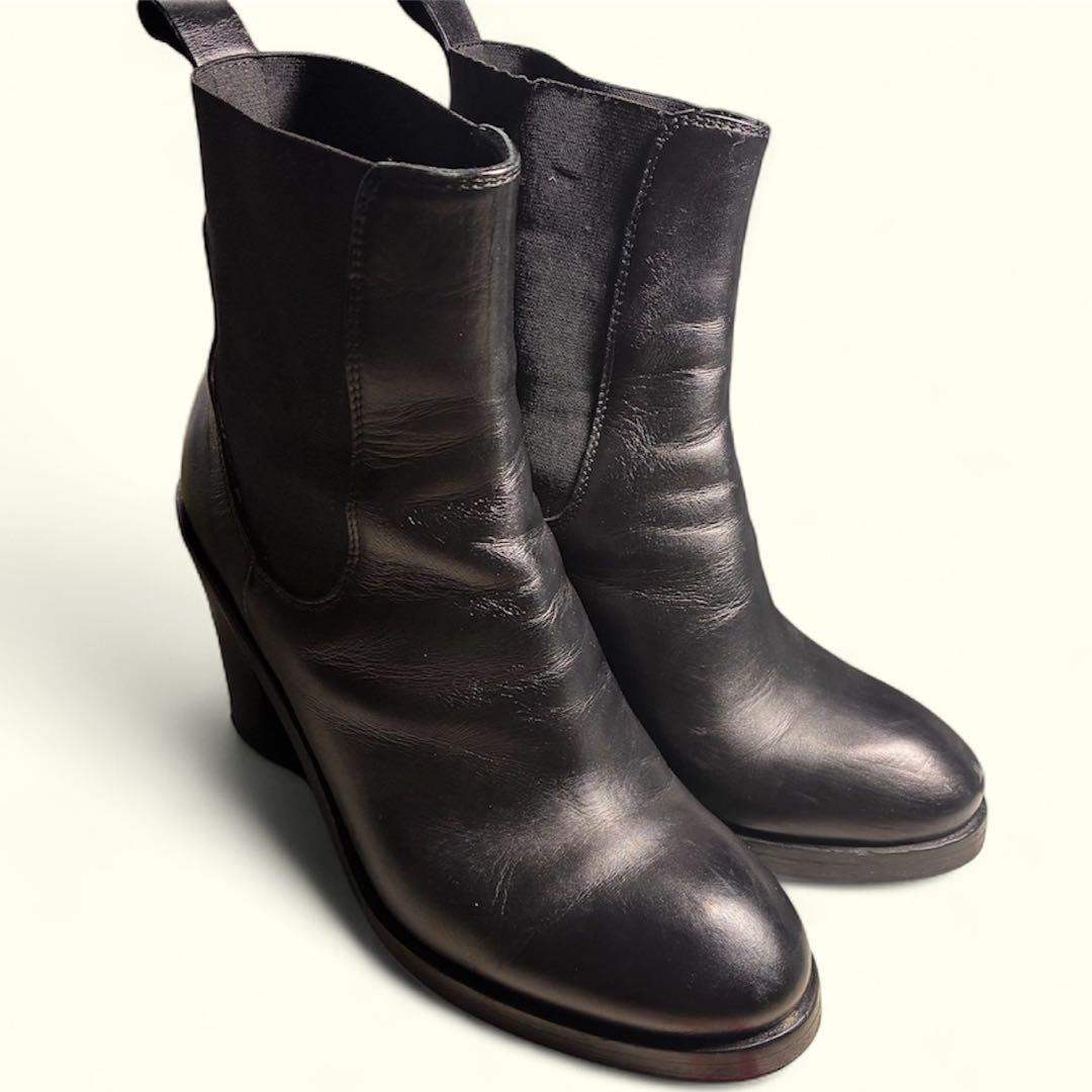 美品 ファビオルスコーニ サイドゴアブーツ 本革 黒 23 イタリア製B644