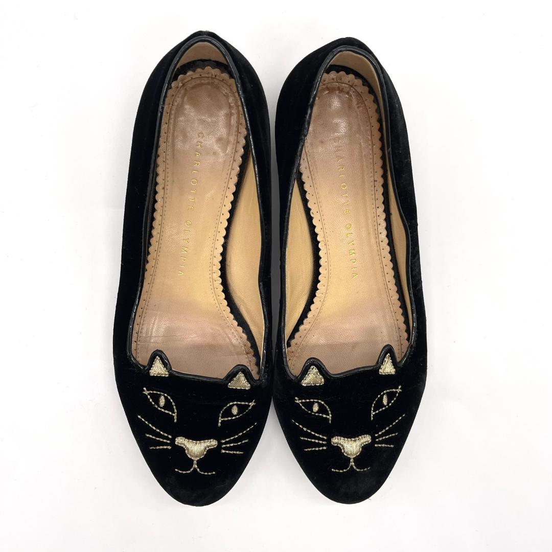シャーロット オリンピア ベロア キティフラット シューズ 猫