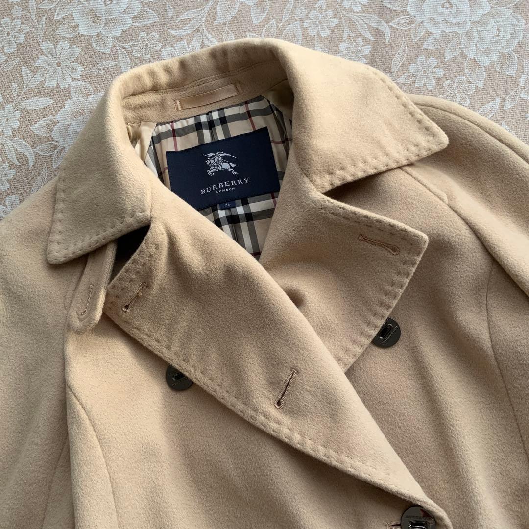 美品 バーバリーロンドン トレンチ型 アンゴラウールセミロングコート